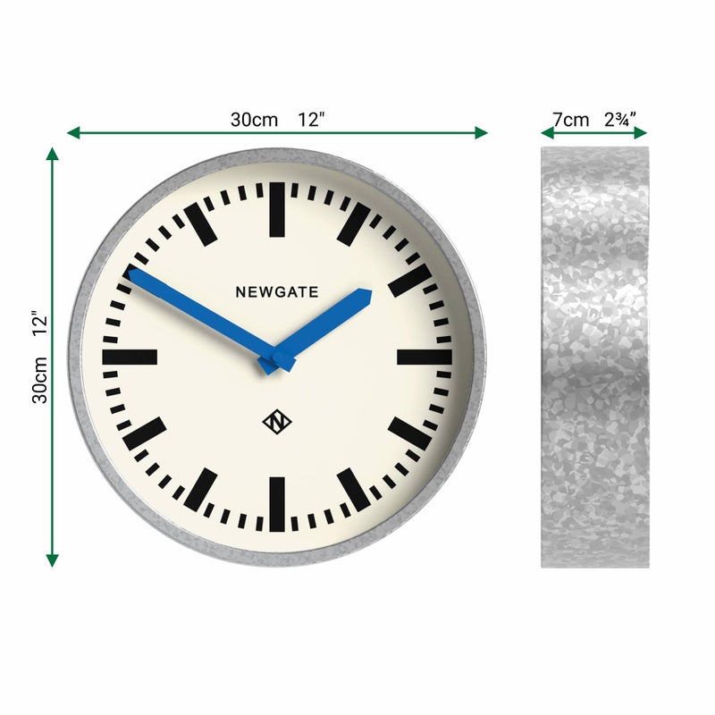 NEWGATEÂ® Luggage Wall Clock | Modern Retro Metal Station Clock | 30cm | Deep galvanised Metal case with Blue Hands | Contemporary Vintage Style for Kitchen, Living Room or Office - Image 4
